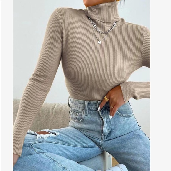 Casual Basic Knit High Neck Turtleneck Top Blouse - Picture 9 of 16